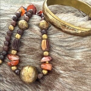 Vintage artisan bead and brass necklace